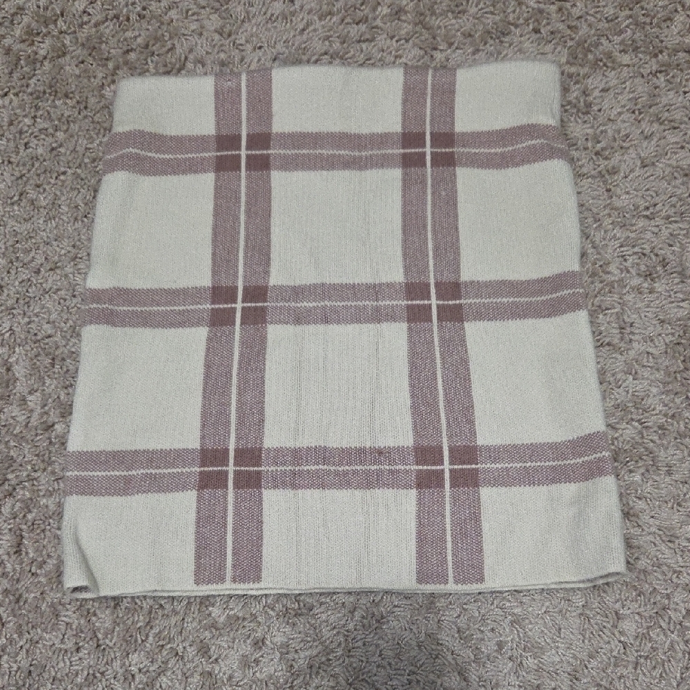 Full Tilt Cream and Brown Plaid Mini Skirt, Super Soft, SMALL